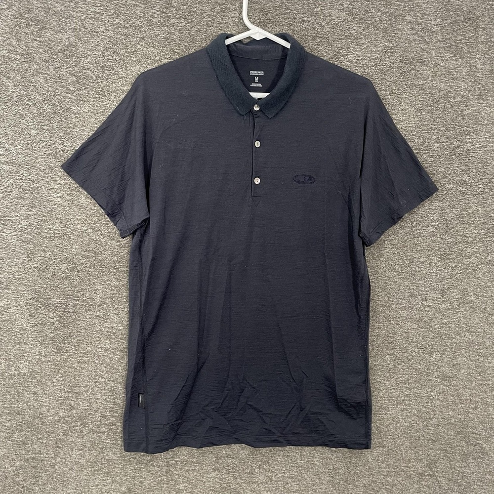 Icebreaker Polo Shirt Mens Medium Blue Merino Wool Short Sleeve Tagless Casual